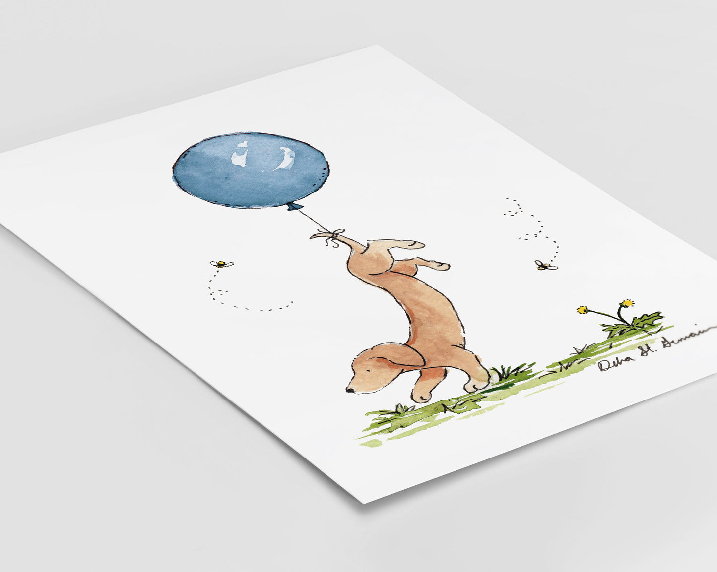 Dachshund with Blue Balloon Art Print, Puppy Nursery Art, Wiener Dog Gift