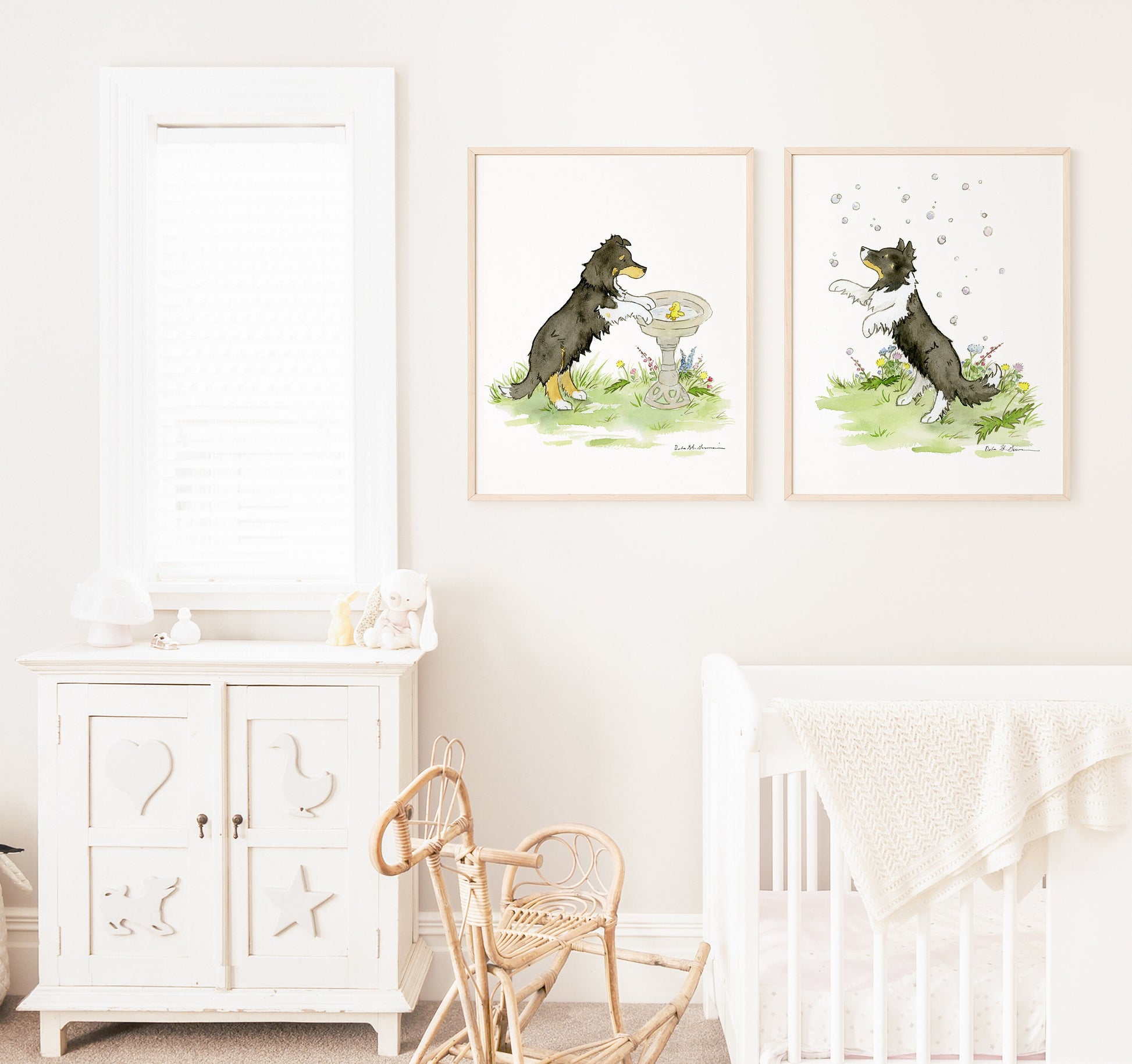 Sheltie with Bubbles Art, Watercolor Print, Art for Dog Lovers