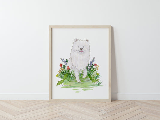 Watercolor American Eskimo Art Print, Japanese Spitz Art, Gift for Dog Lovers