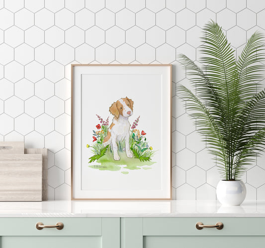 Brittany Spaniel Watercolor Art Print, Dog Lover Gift