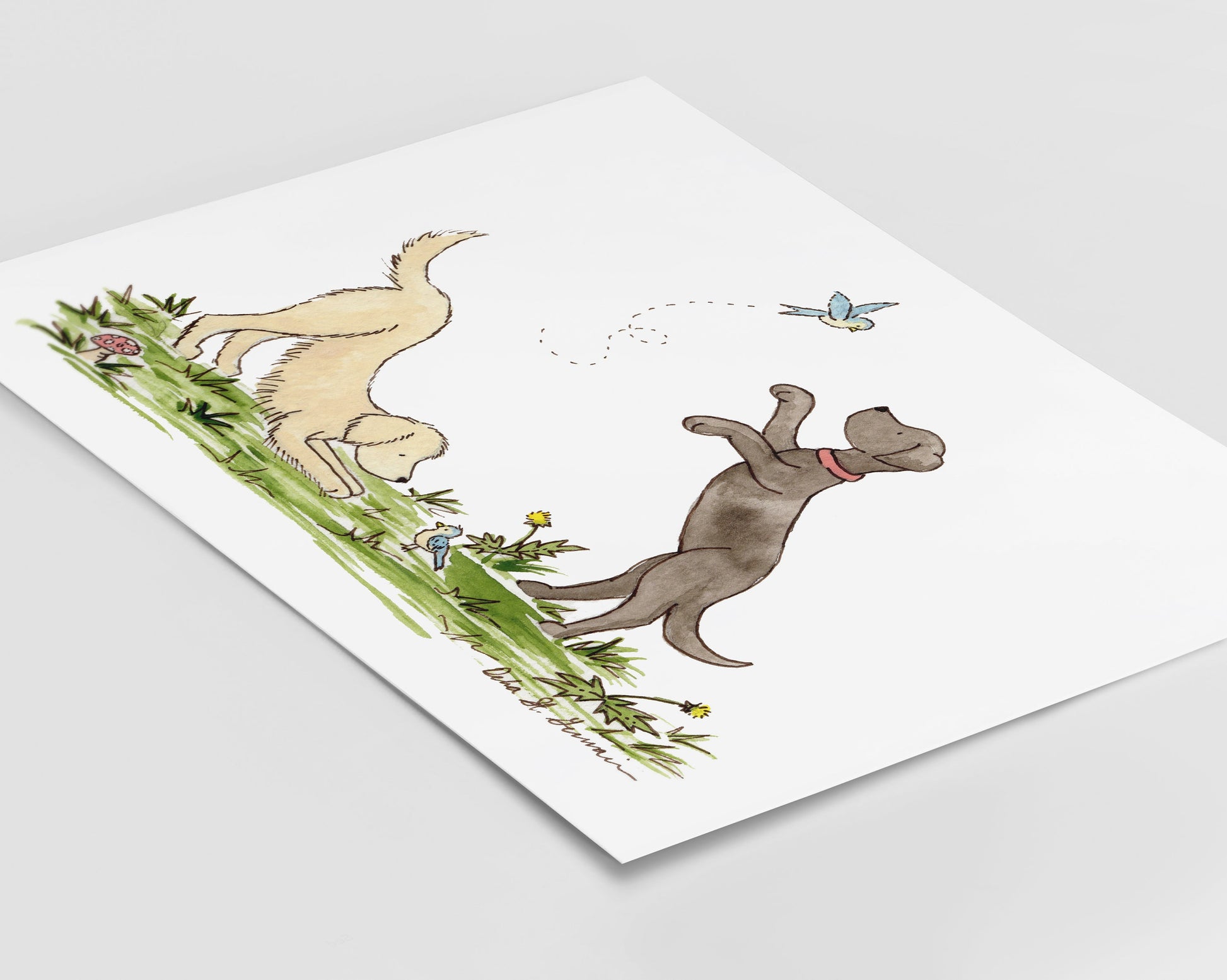 Golden Retriever and Black Lab Art Print, Puppy Nursery Art