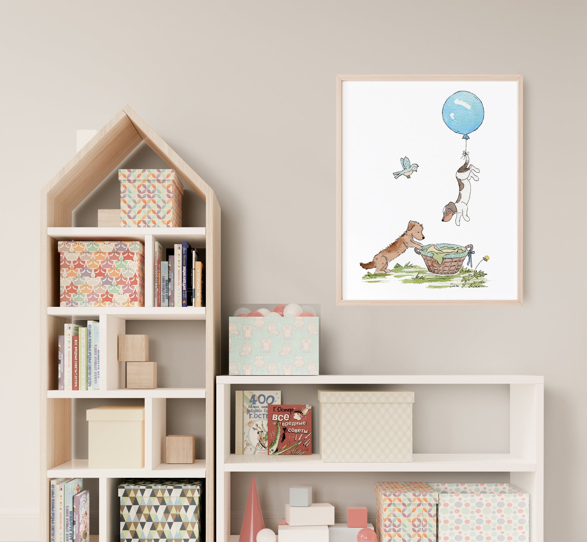 Dachshund Nursery Art Print, Dachshunds with Balloon, Dachshund Baby Shower Gift