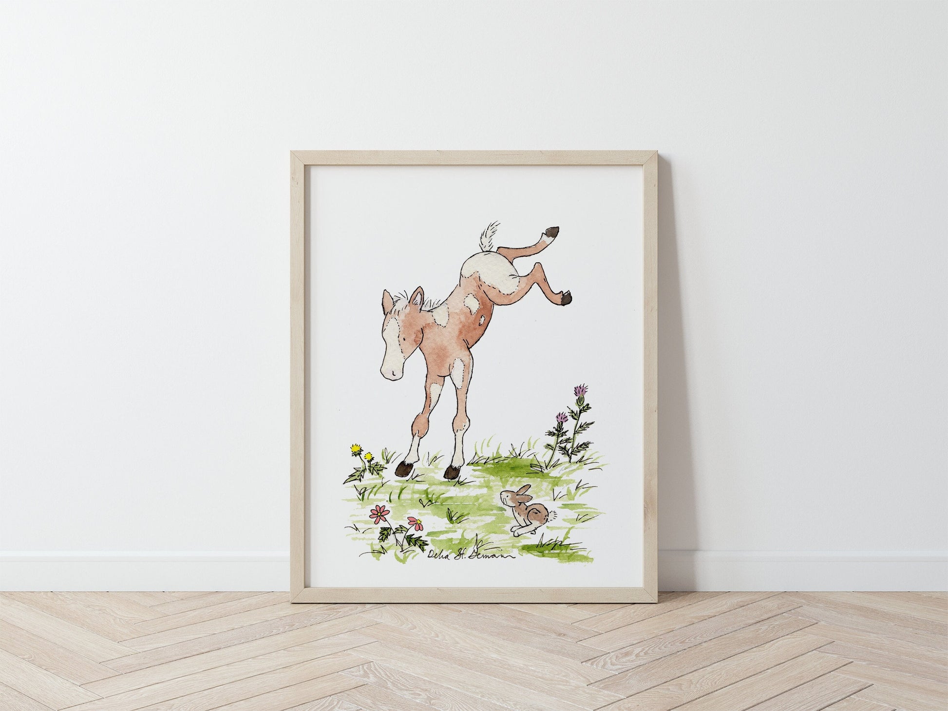 Watercolor Bucking Foal Print, Farm Nursery Art