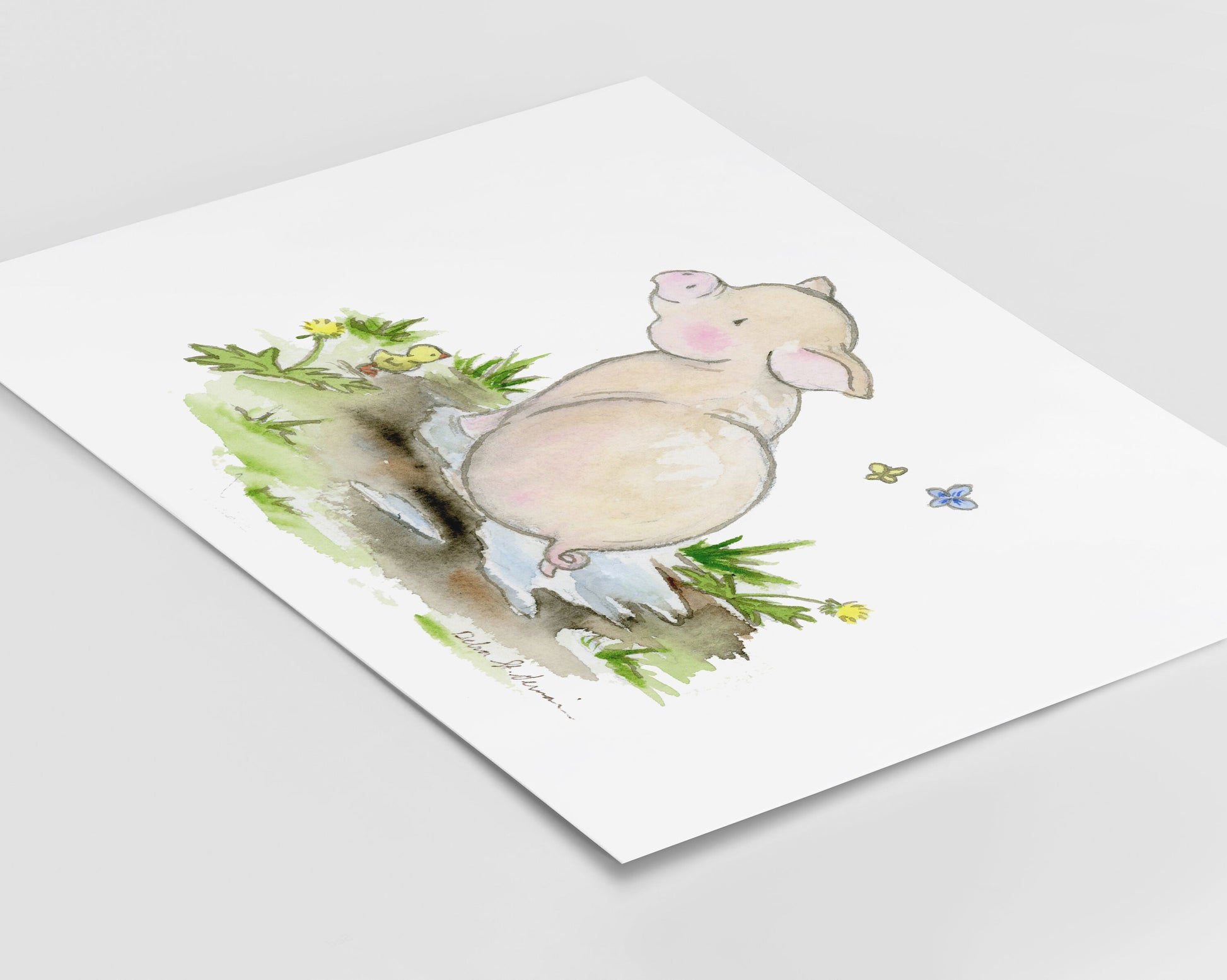 Piglet Nursery Print, Watercolor Pig Art, Farm Art