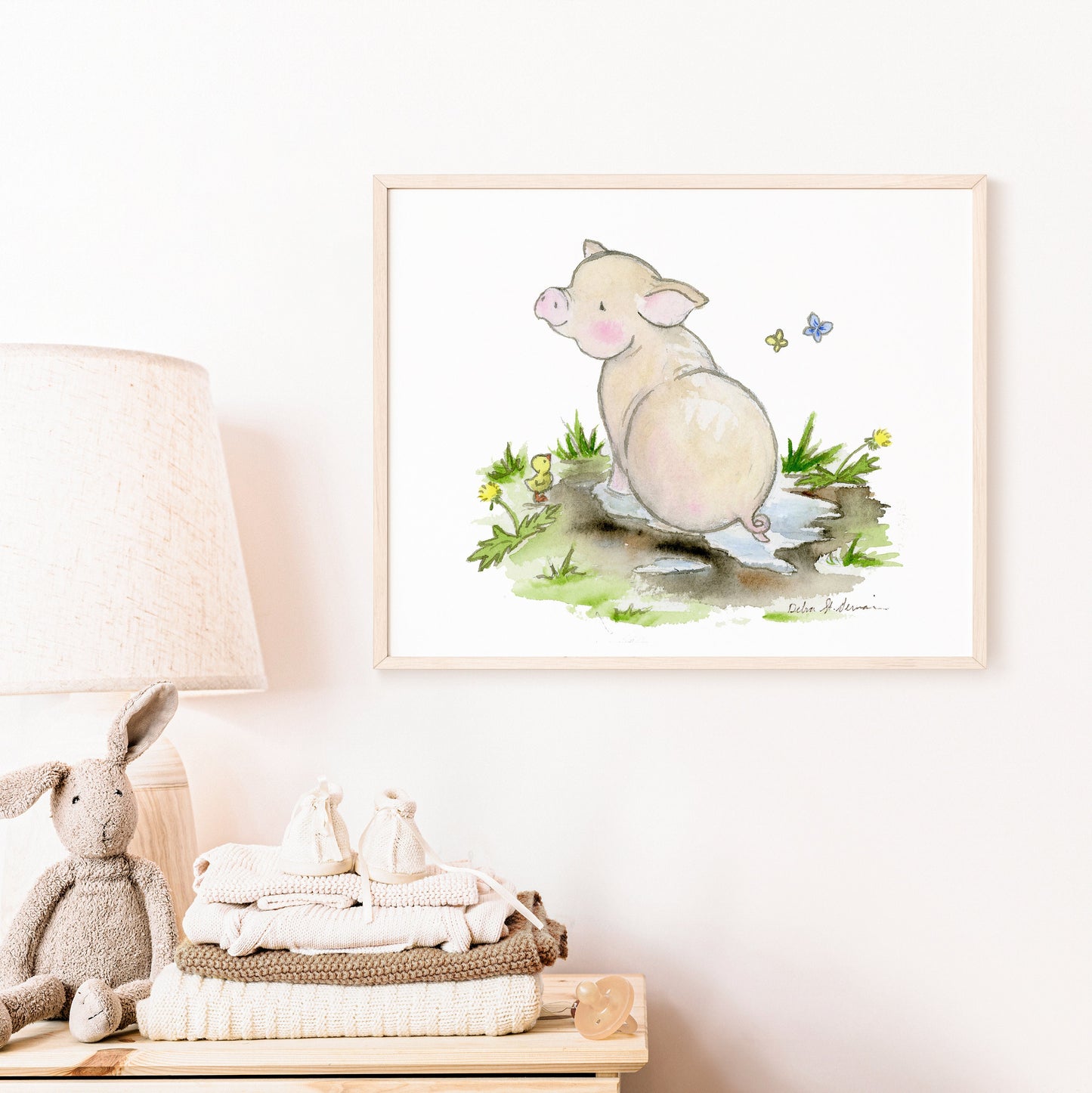 Piglet Nursery Print, Watercolor Pig Art, Farm Art