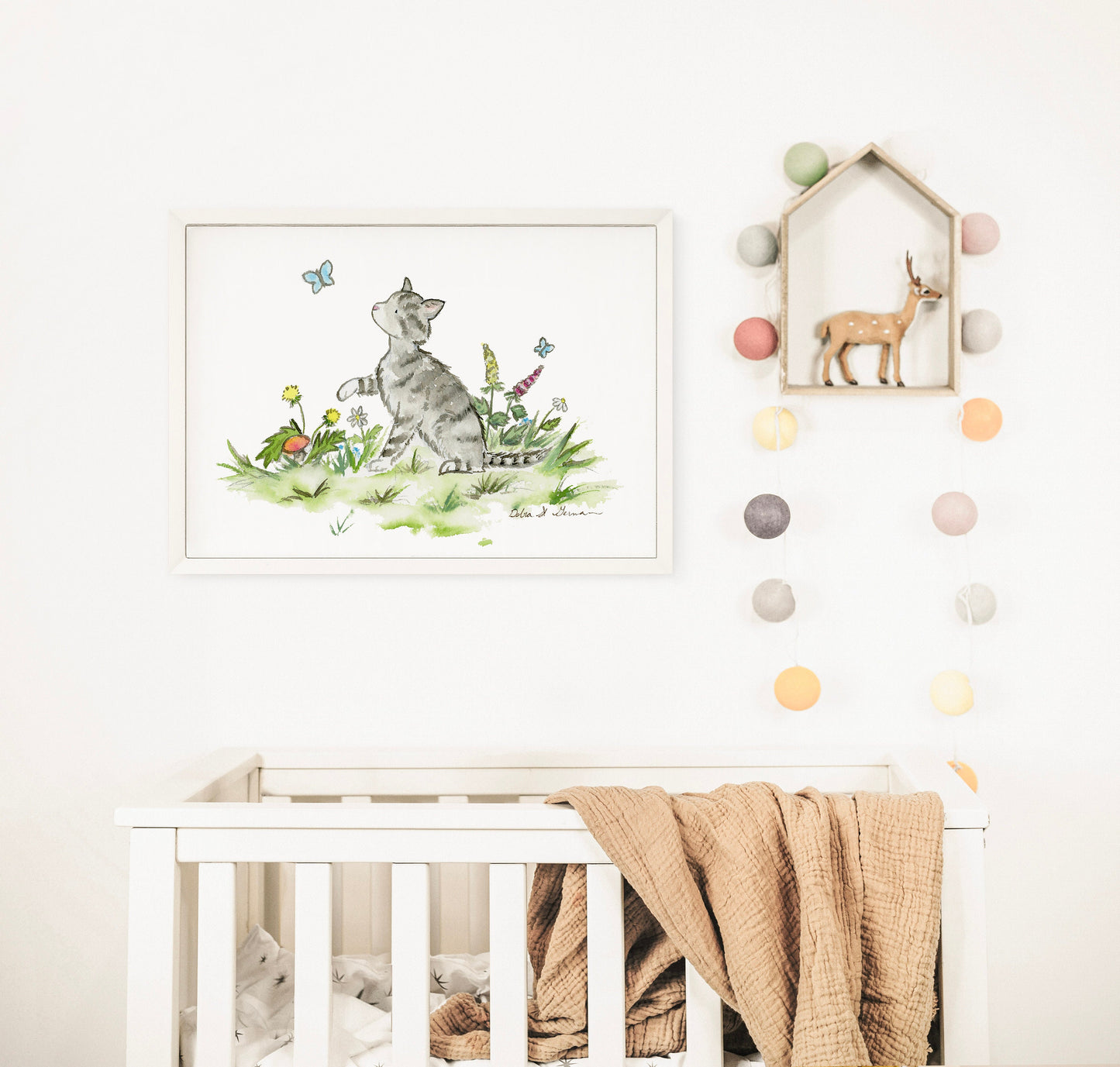 Kitten Nursery Art, Tabby Kitten Watercolor Print, Art for Cat Lovers