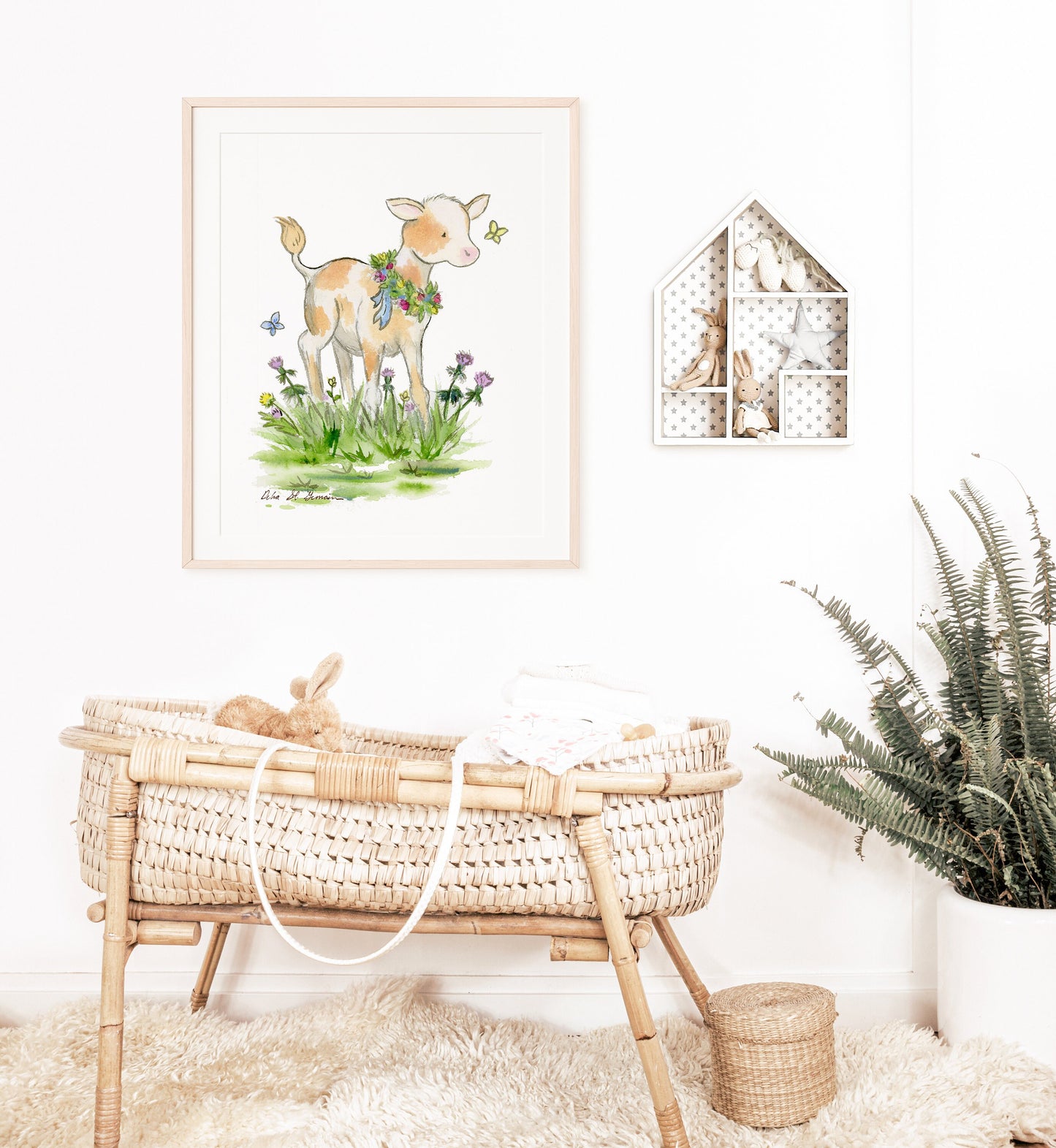 Calf Watercolor Print, Cow Nursery Art, Farm Nursery Art, Cow Children's Art