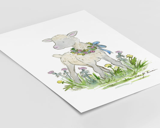 Lamb Watercolor Art Print, Nursery Art, Animal Art for Children
