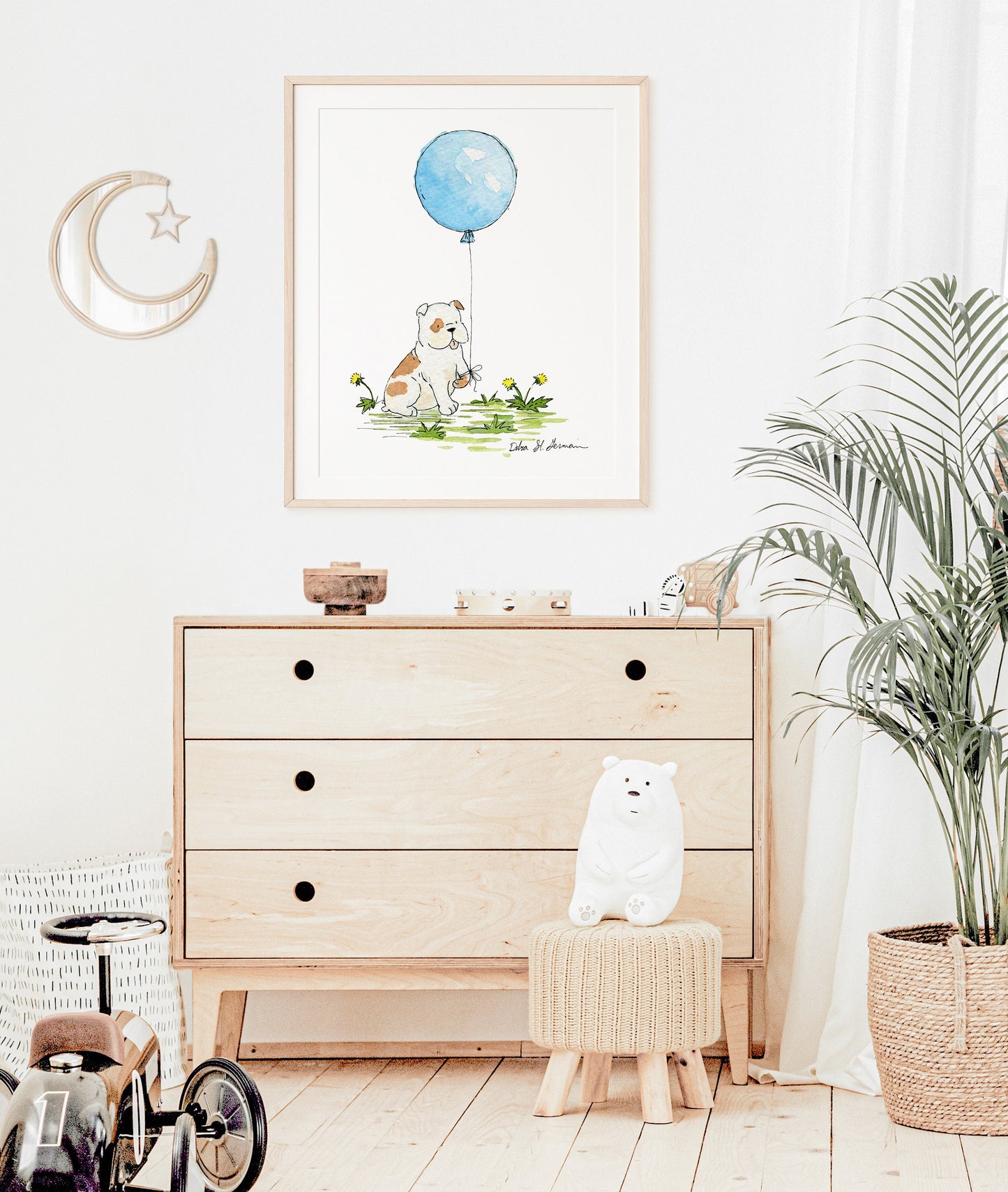 Bulldog With Balloon Nursery Art Print