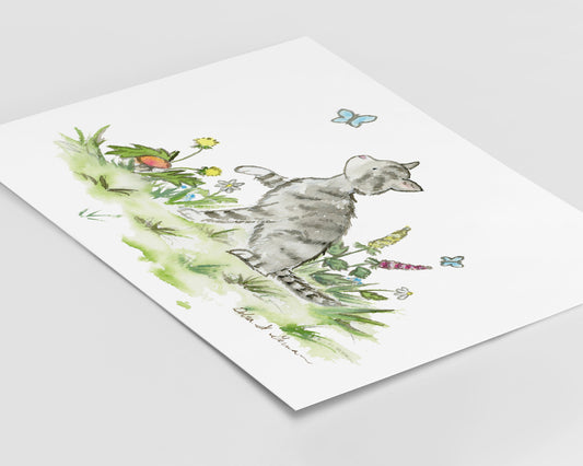 Kitten Nursery Art, Tabby Kitten Watercolor Print, Art for Cat Lovers
