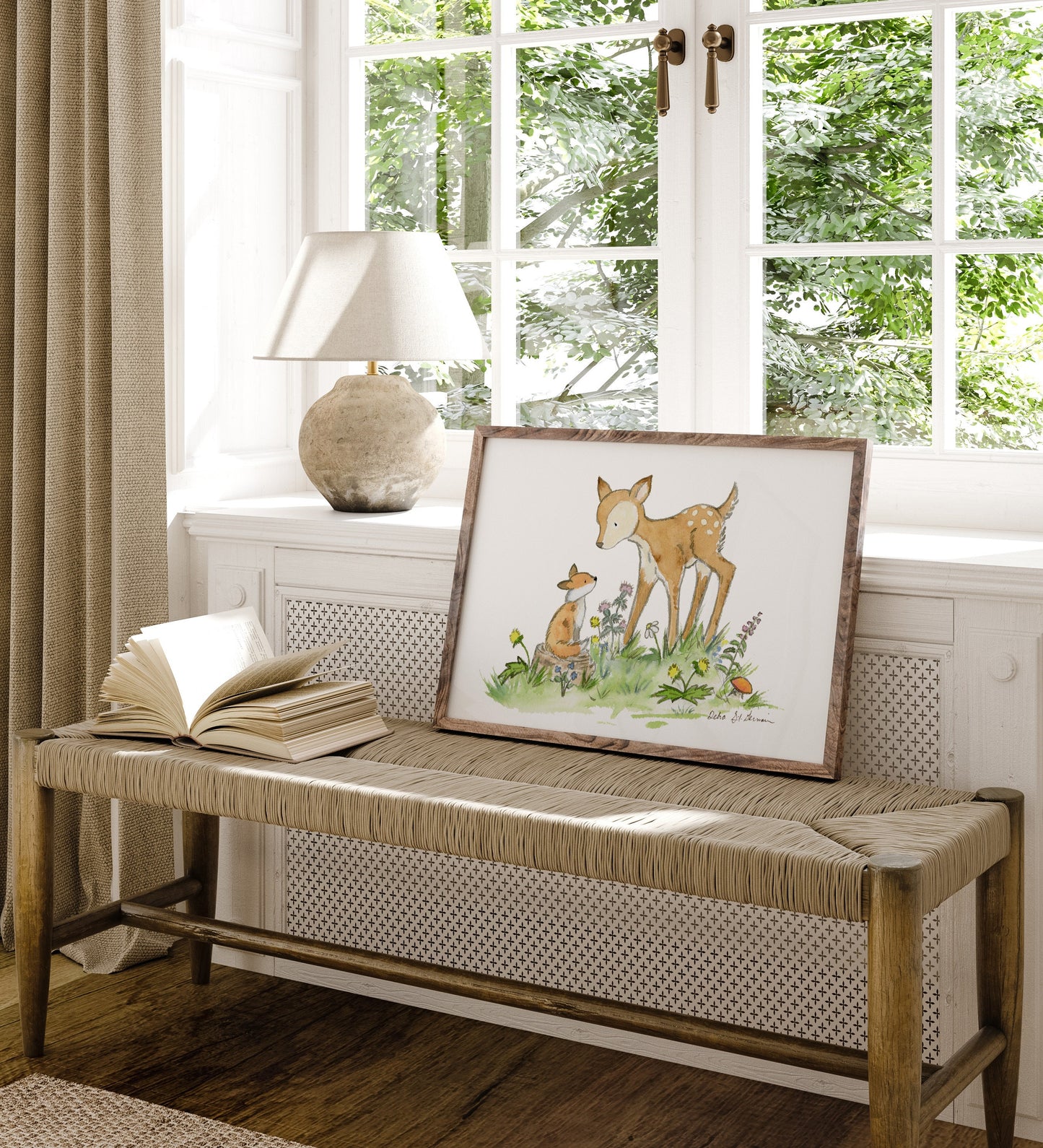 Woodland Nursery Art- Fawn and Fox Watercolor Print