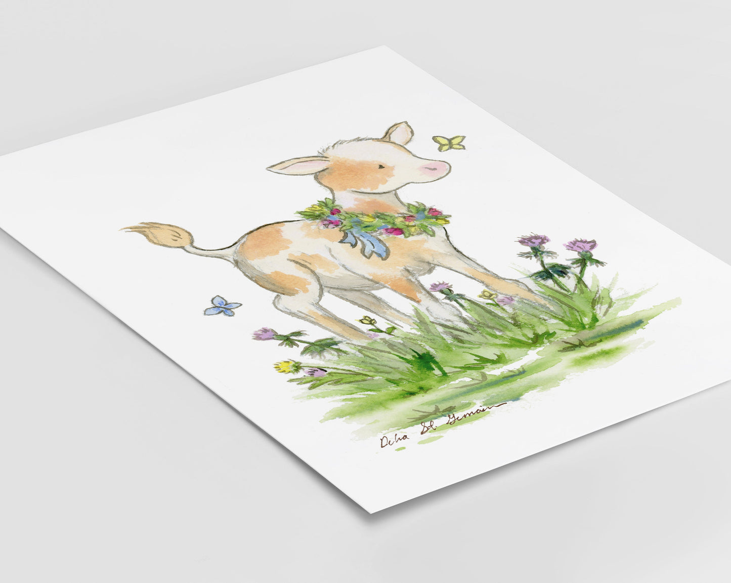 Calf Watercolor Print, Cow Nursery Art, Farm Nursery Art, Cow Children's Art