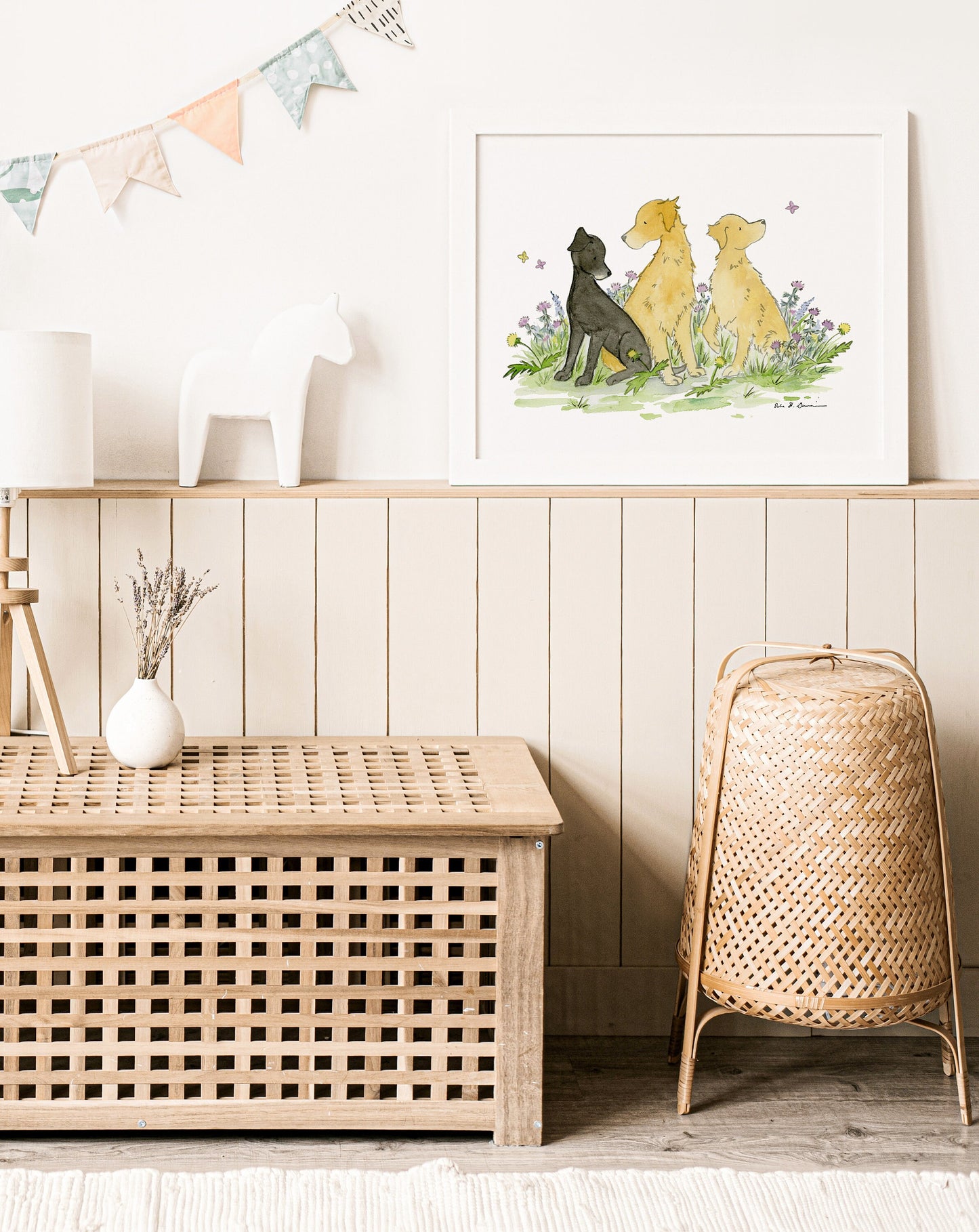 Golden Retriever and Black Lab Art Print, Art For Dog Lovers