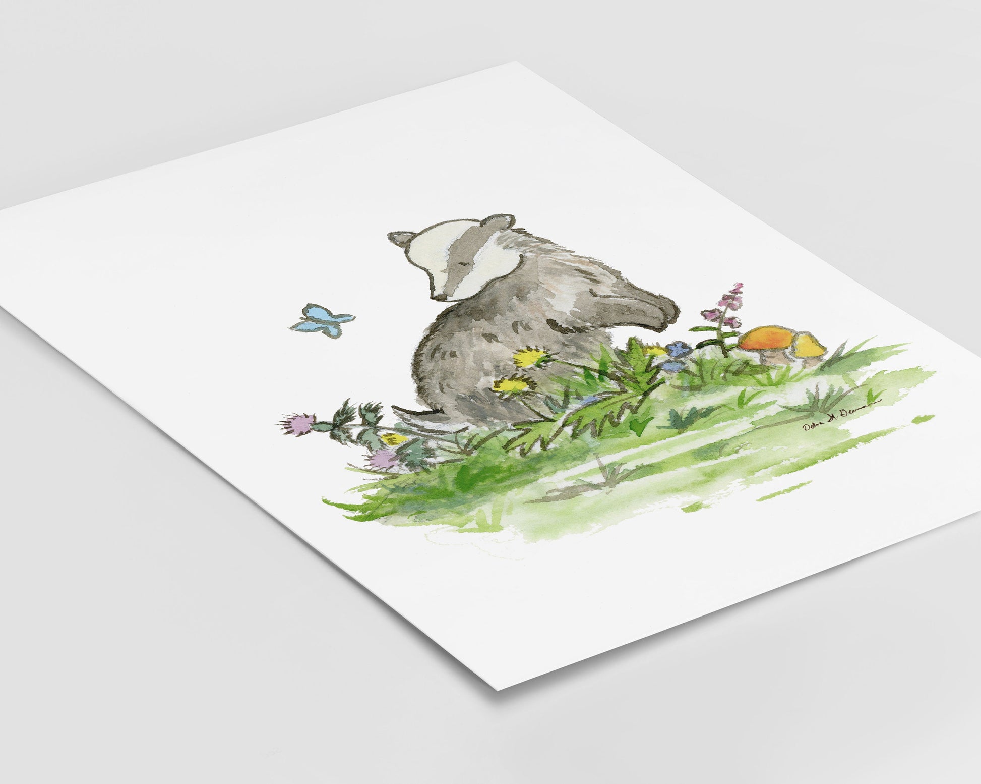 Woodland Nursery Art, Badger Watercolor Print