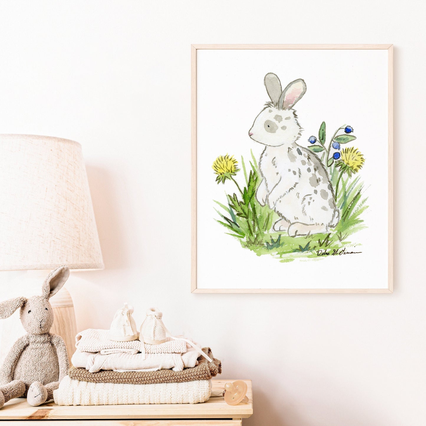 Woodland Spotted Bunny Nursery Art Print