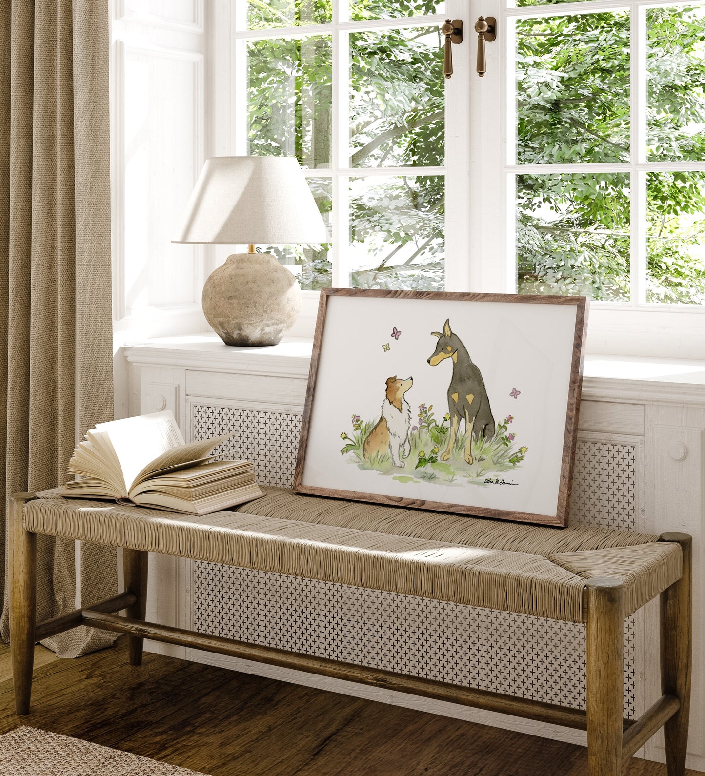 Shetland Sheepdog and Doberman Pinscher Watercolor Art Print
