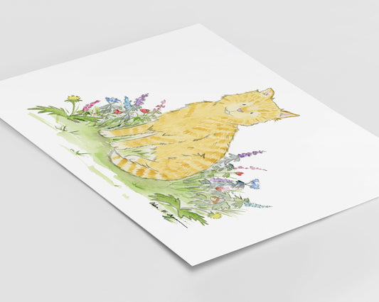 Watercolor Cat Art, Ginger Cat Print
