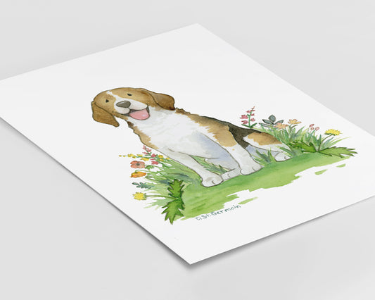 Happy Beagle Watercolor Art Print, Gift for Beagle Lovers