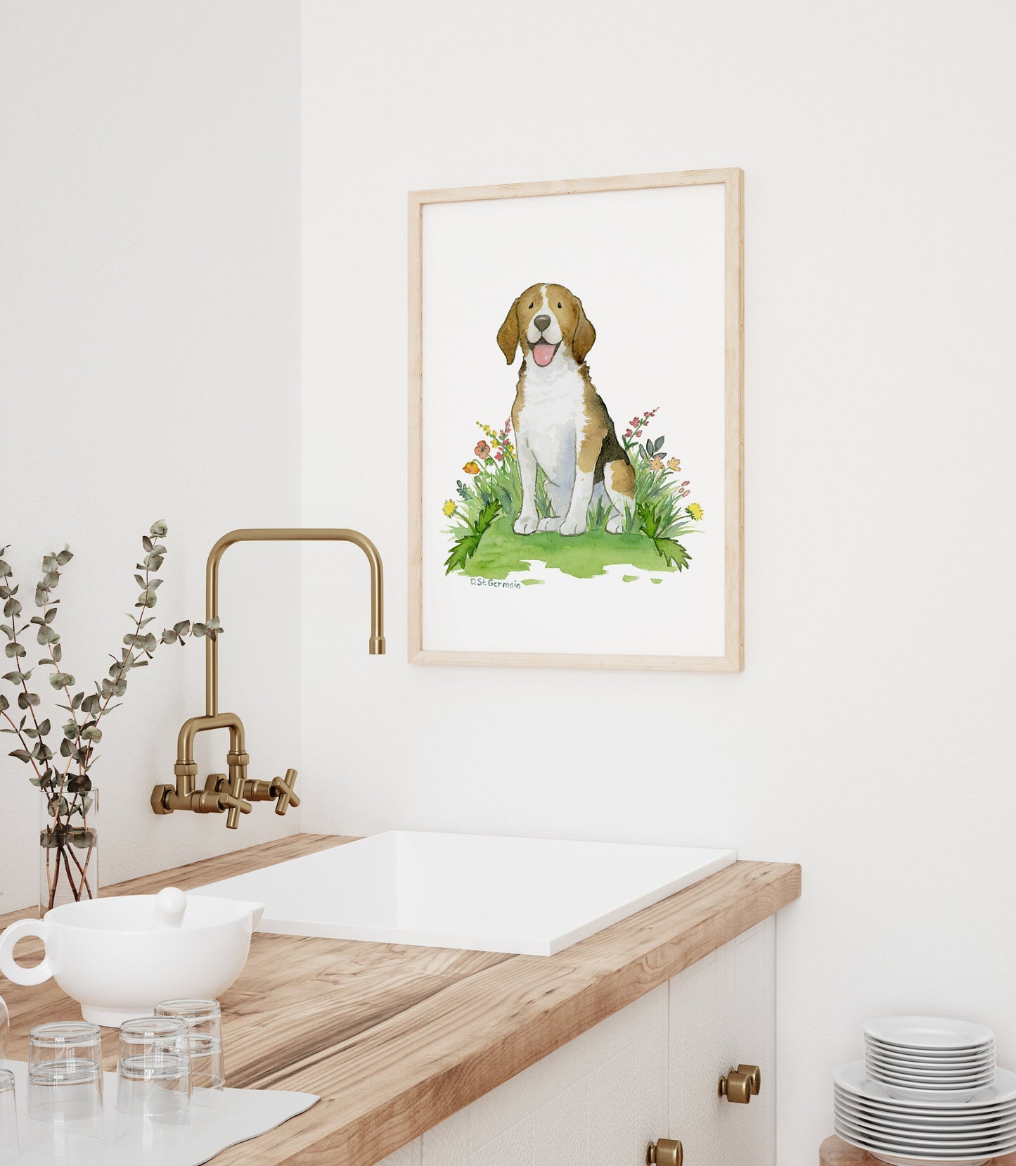 Happy Beagle Watercolor Art Print, Gift for Beagle Lovers