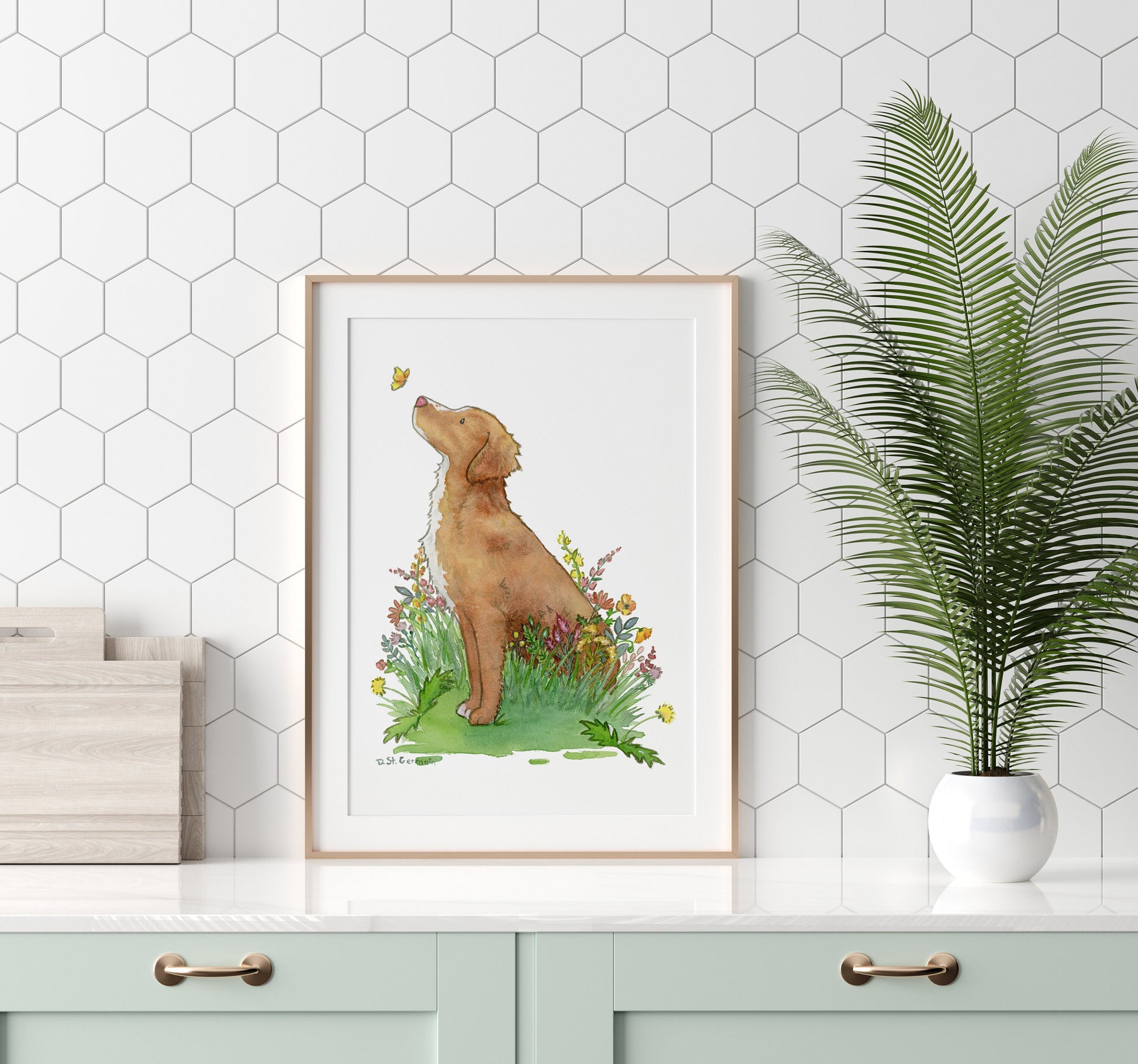 Nova Scotia Duck Tolling Retriever Art Print, Toller with Butterfly