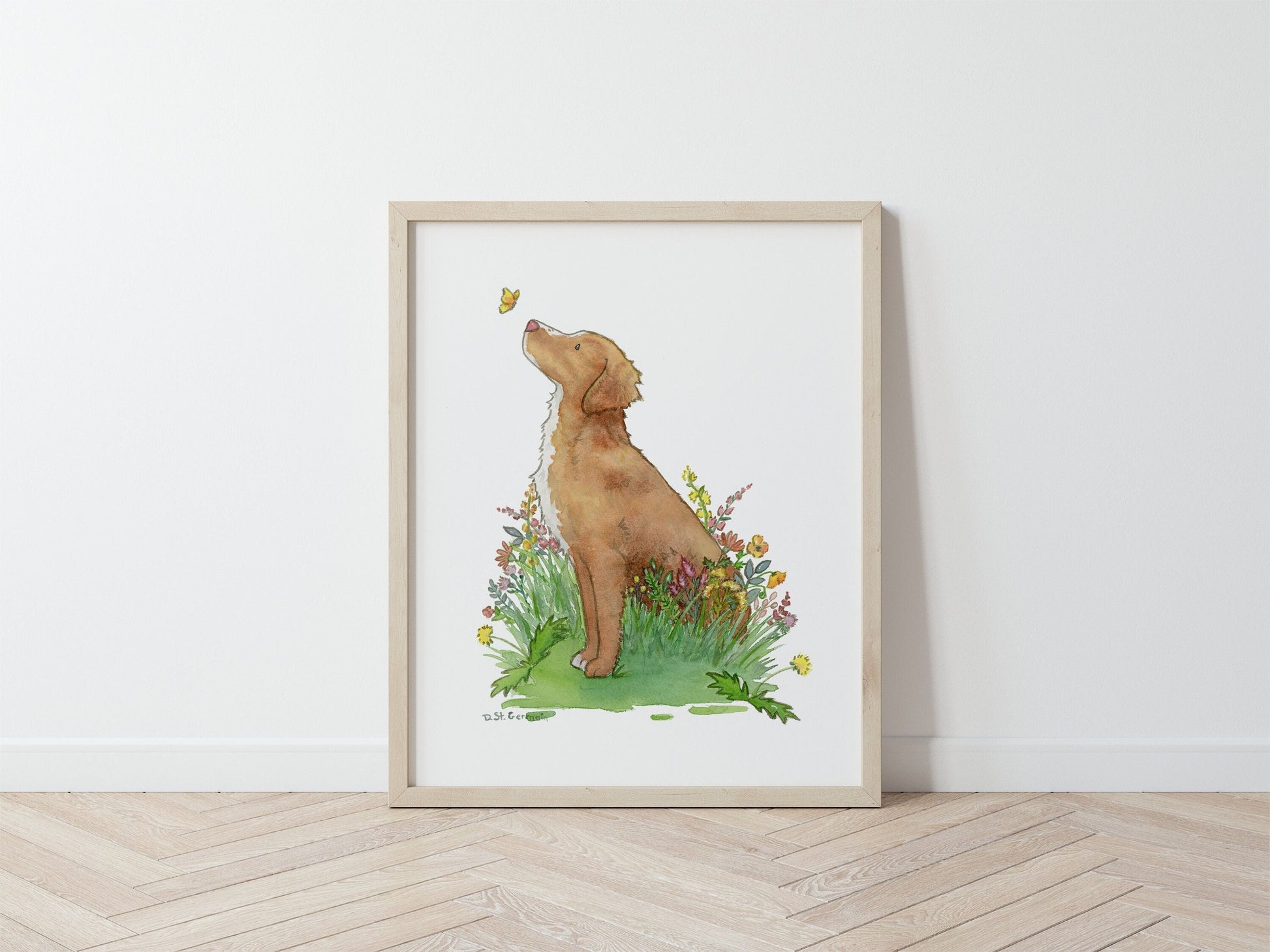 Nova Scotia Duck Tolling Retriever Art Print, Toller with Butterfly