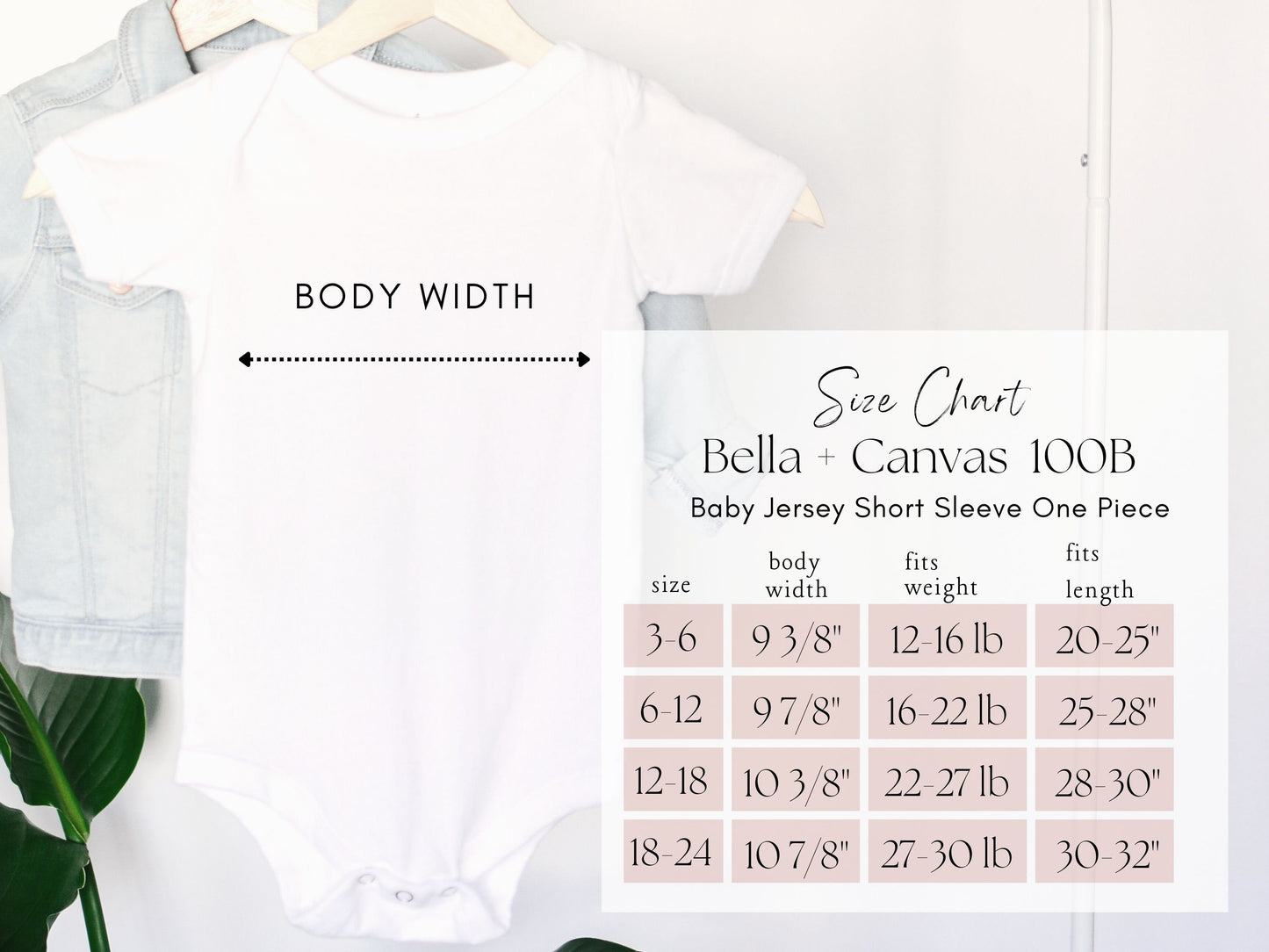 Baby bodysuit size chart.