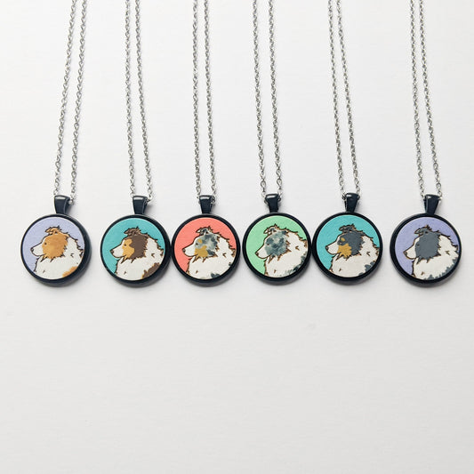 Sheltie Necklace, Hand painted Wooden Sheltie Necklace, Sheltie Gift, Shetland Sheepdog, Sheltie Lover, Sable, Blue Merle, Tri Color
