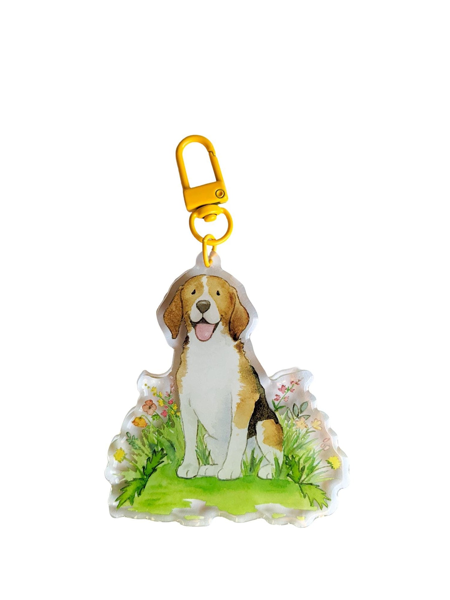 acrylic beagle with flowers keychain
