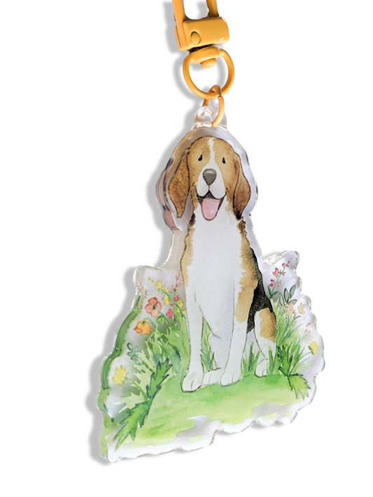 acrylic beagle with flowers keychain