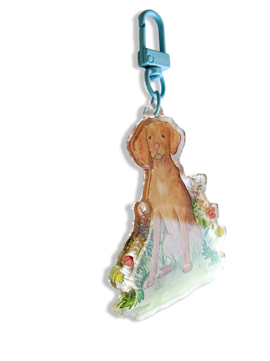 acrylic vizsla with flowers keychain