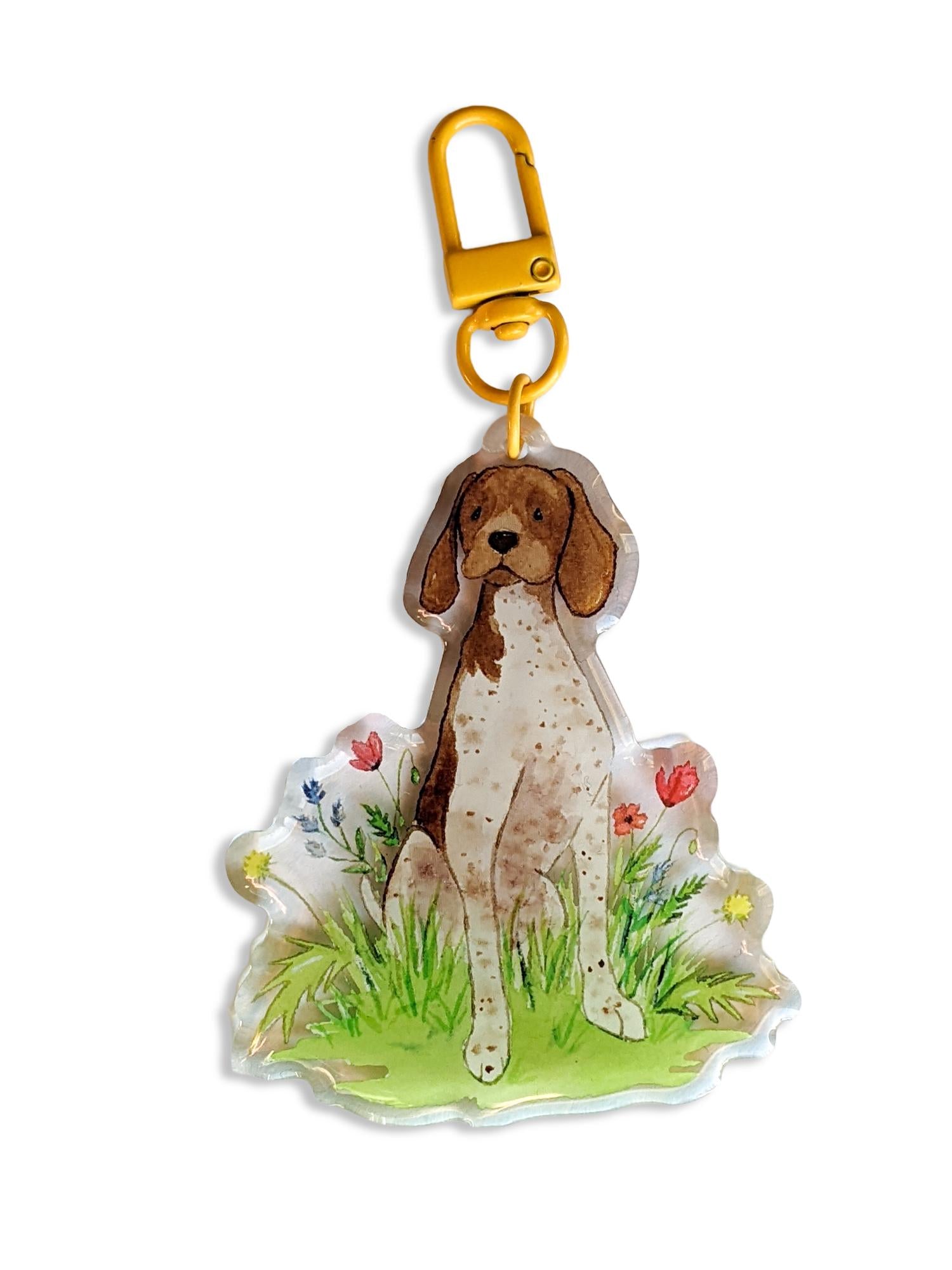 acrylic german shorthaired pointer with flowers keychain