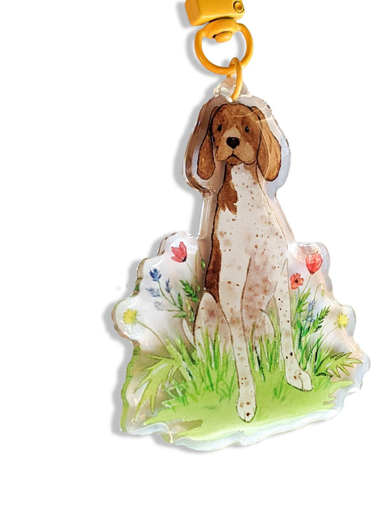 acrylic german shorthaired pointer with flowers keychain