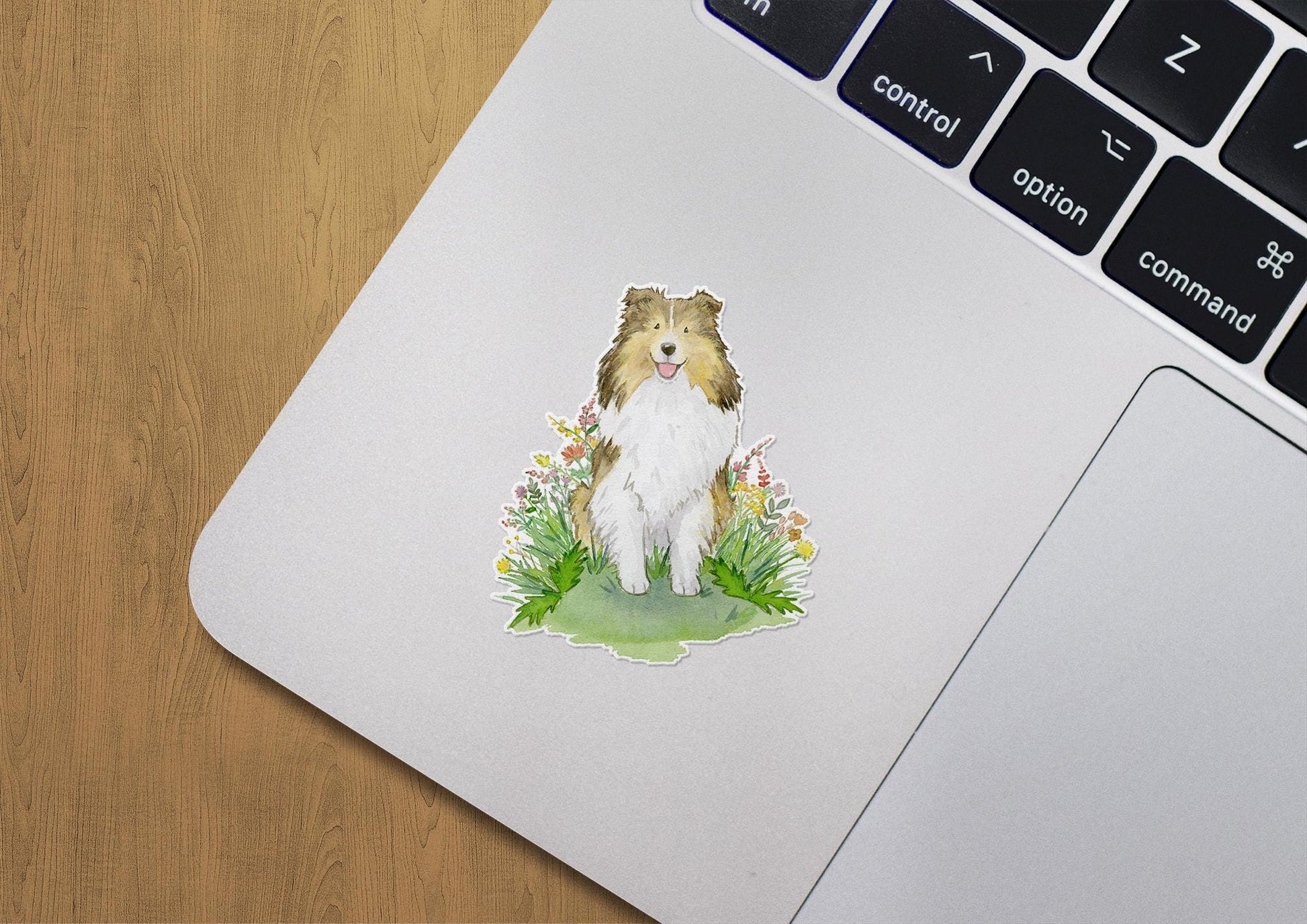 sable sheltie with flowers sticker