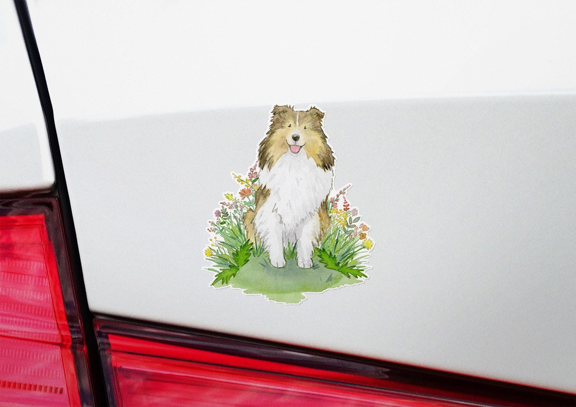 sable sheltie with flowers sticker