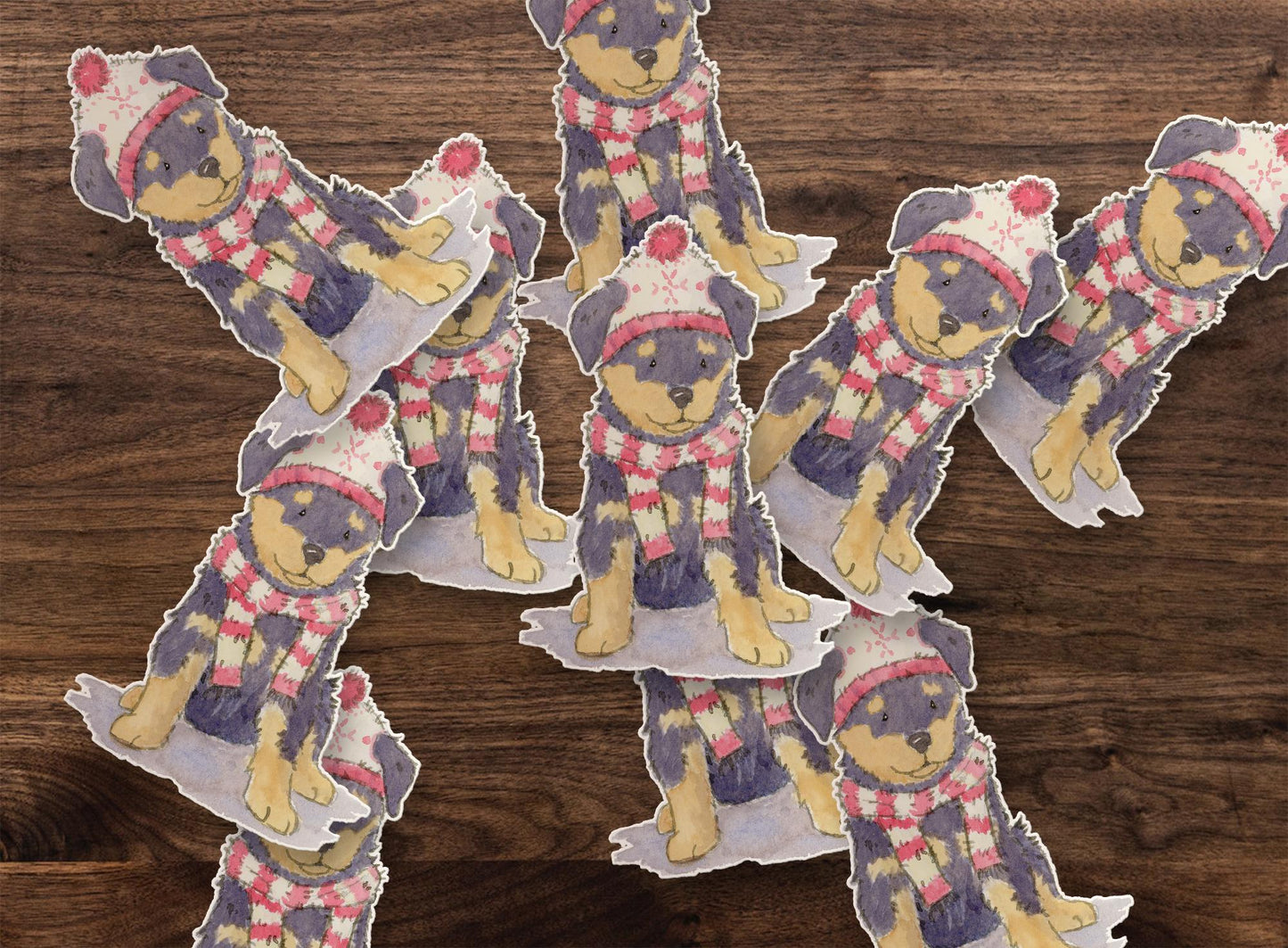 Cute rottweiler in hat and scarf sticker.