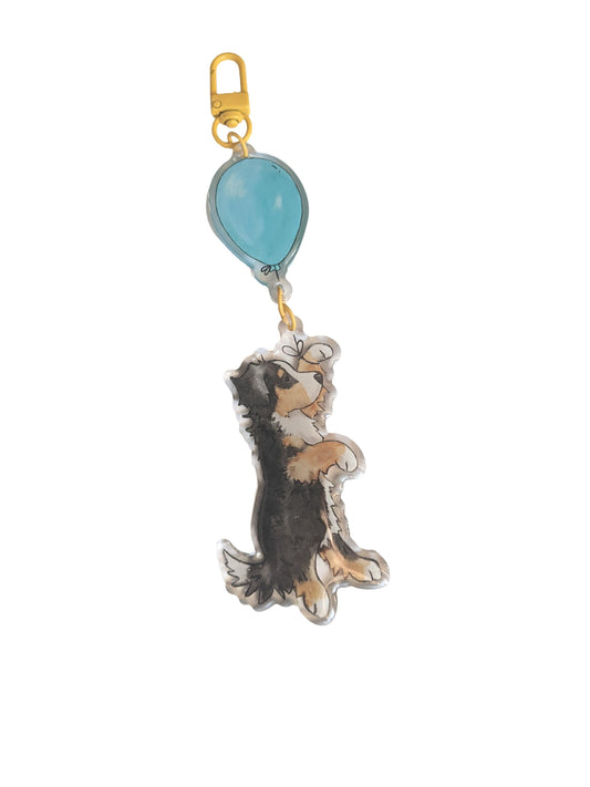 Acrylic Bernese Keychain, Bernese with Balloon, Gift for Bernese Lover, Bernese Mountain Dog, Berner Gift, Berner Mom, Dog Lover Gift