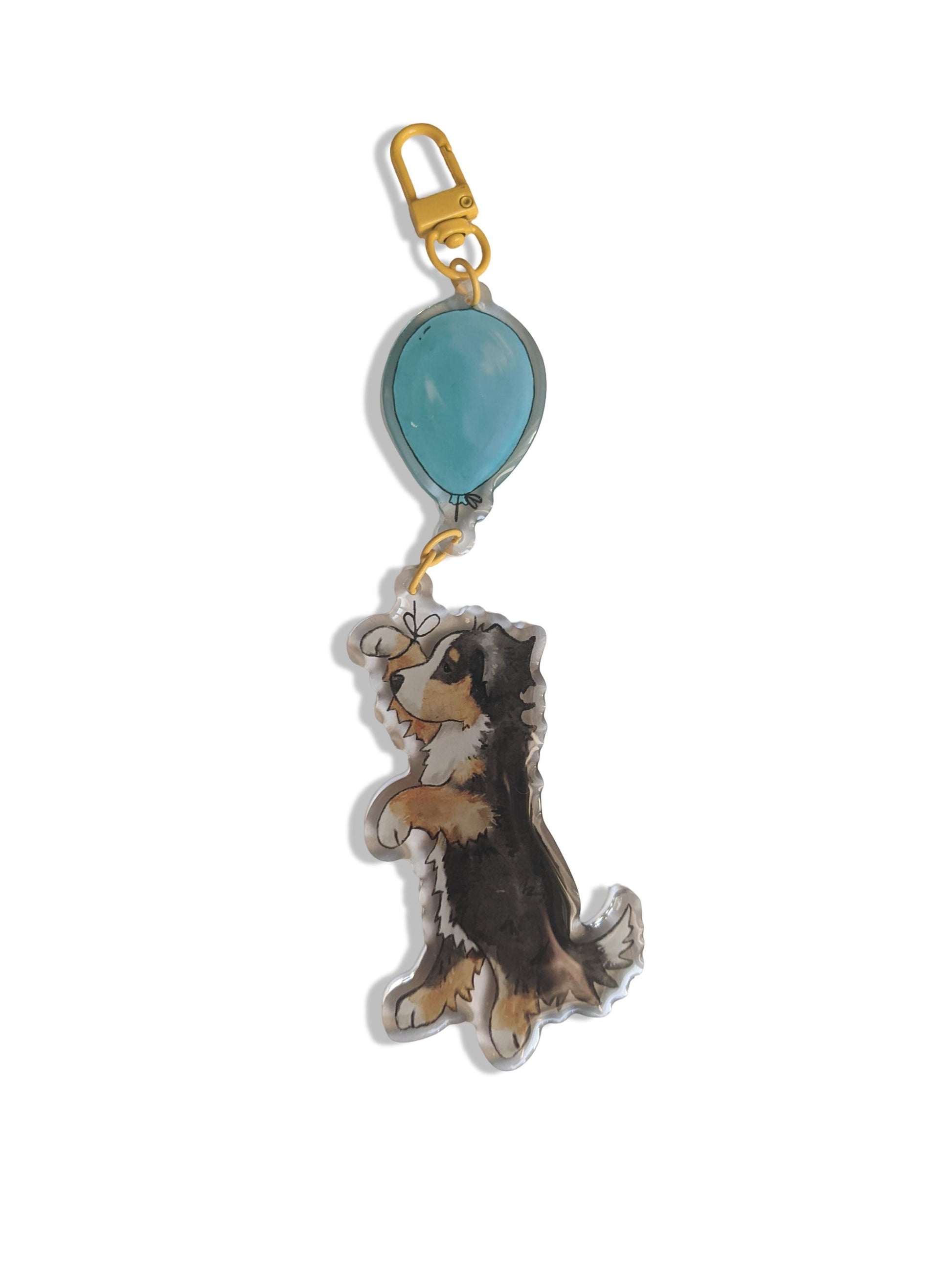 Acrylic Bernese Keychain, Bernese with Balloon, Gift for Bernese Lover, Bernese Mountain Dog, Berner Gift, Berner Mom, Dog Lover Gift