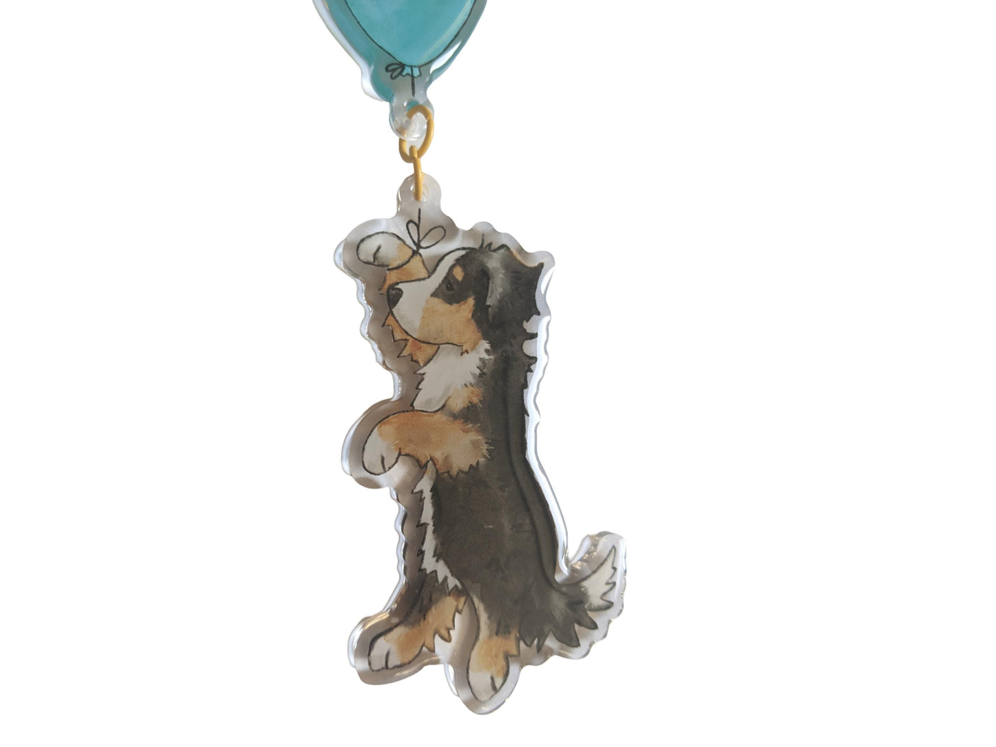 Acrylic Bernese Keychain, Bernese with Balloon, Gift for Bernese Lover, Bernese Mountain Dog, Berner Gift, Berner Mom, Dog Lover Gift