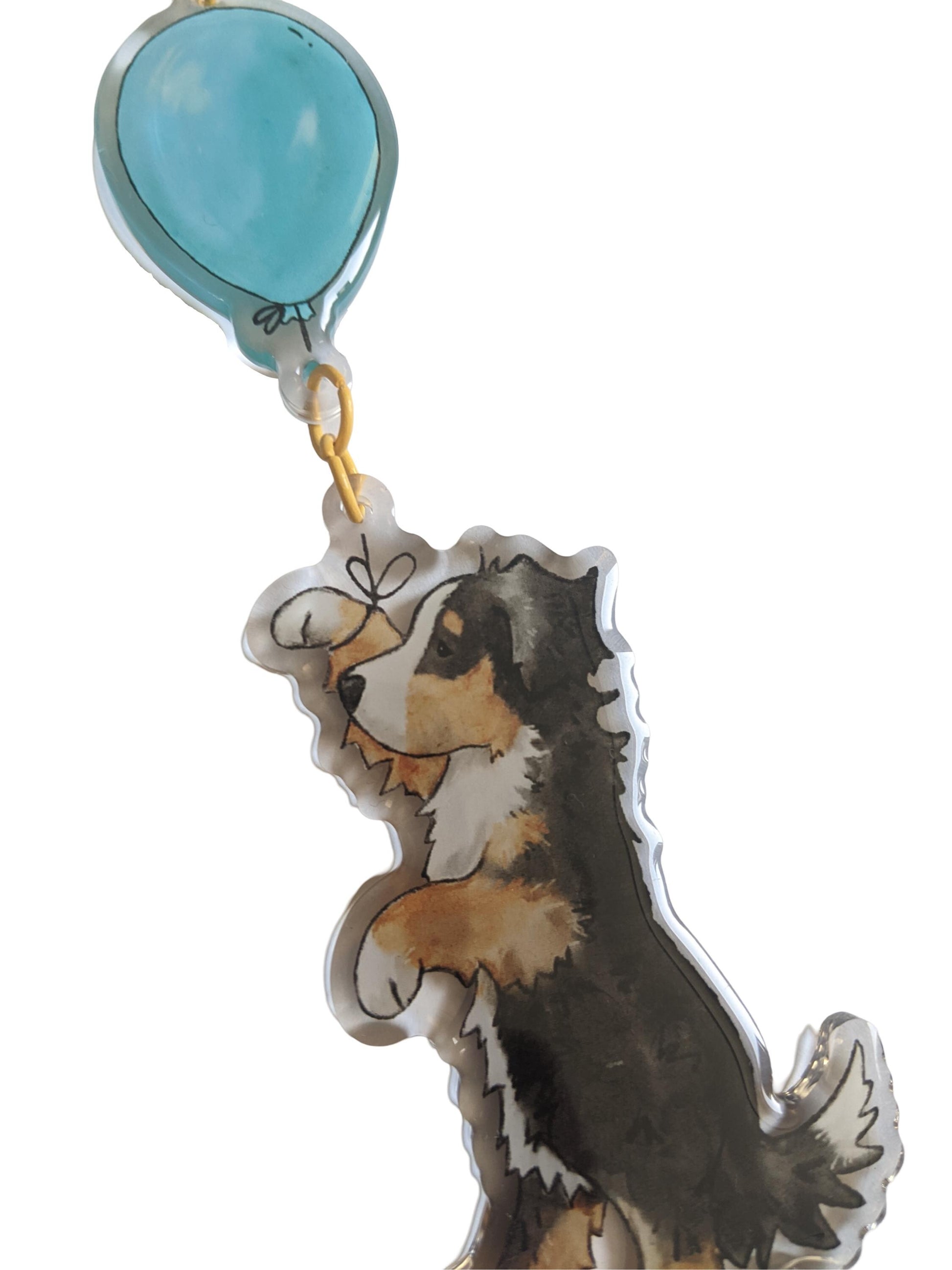 Acrylic Bernese Keychain, Bernese with Balloon, Gift for Bernese Lover, Bernese Mountain Dog, Berner Gift, Berner Mom, Dog Lover Gift
