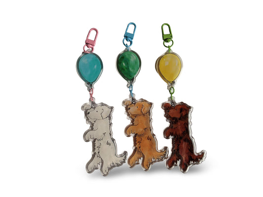 Acrylic Golden Retriever Keychain, Golden with Balloon, Gift for Golden Lover, Retriever Gift, Golden Mom, Dog Lover Gift