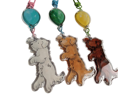 Acrylic Golden Retriever Keychain, Golden with Balloon, Gift for Golden Lover, Retriever Gift, Golden Mom, Dog Lover Gift