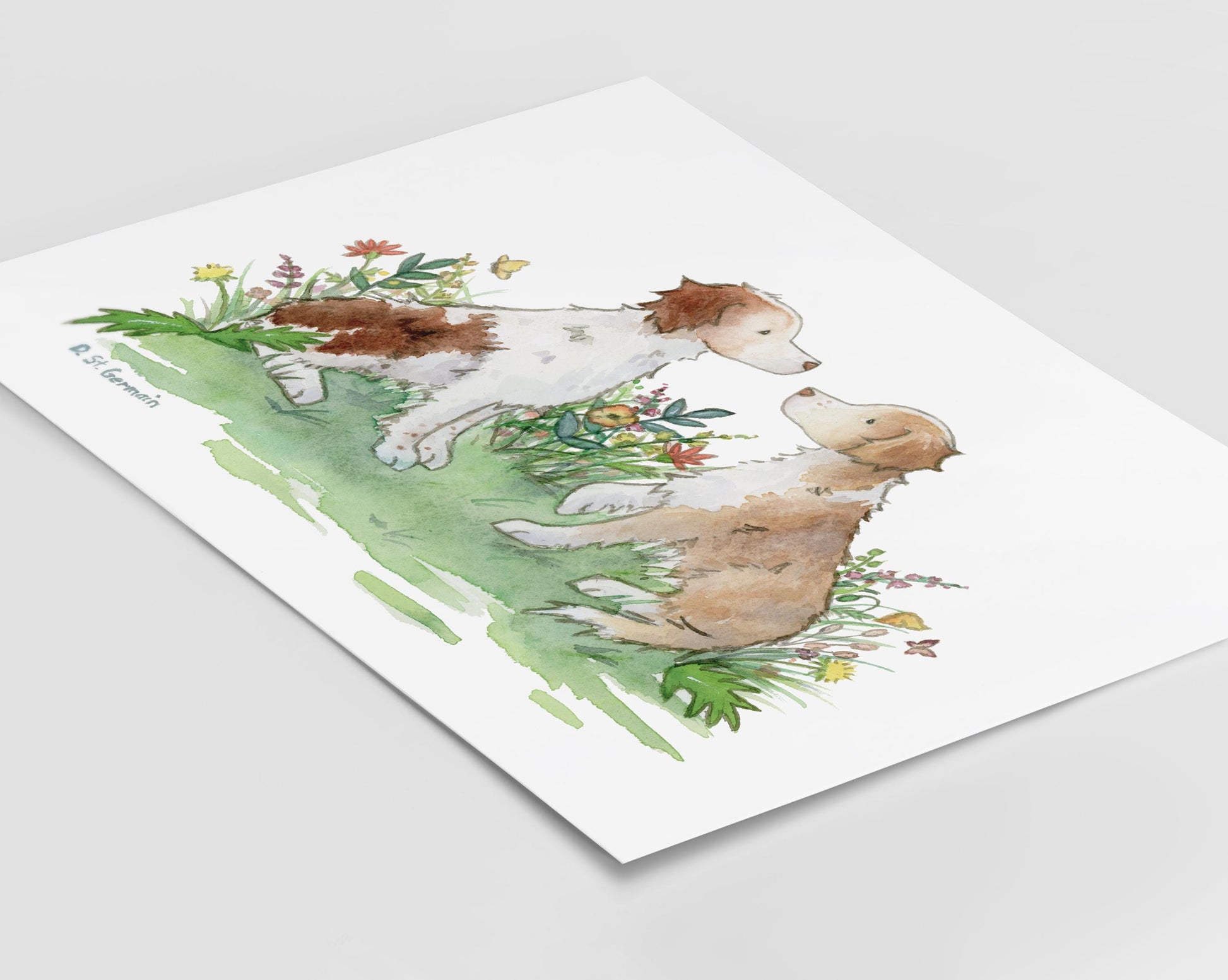 Brittany Spaniel Art, Toller Art, Nova Scotia Duck Tolling Retriever, Brittany Spaniel Gift, Dog Lover Gift, Puppy Nursery Art, Watercolor