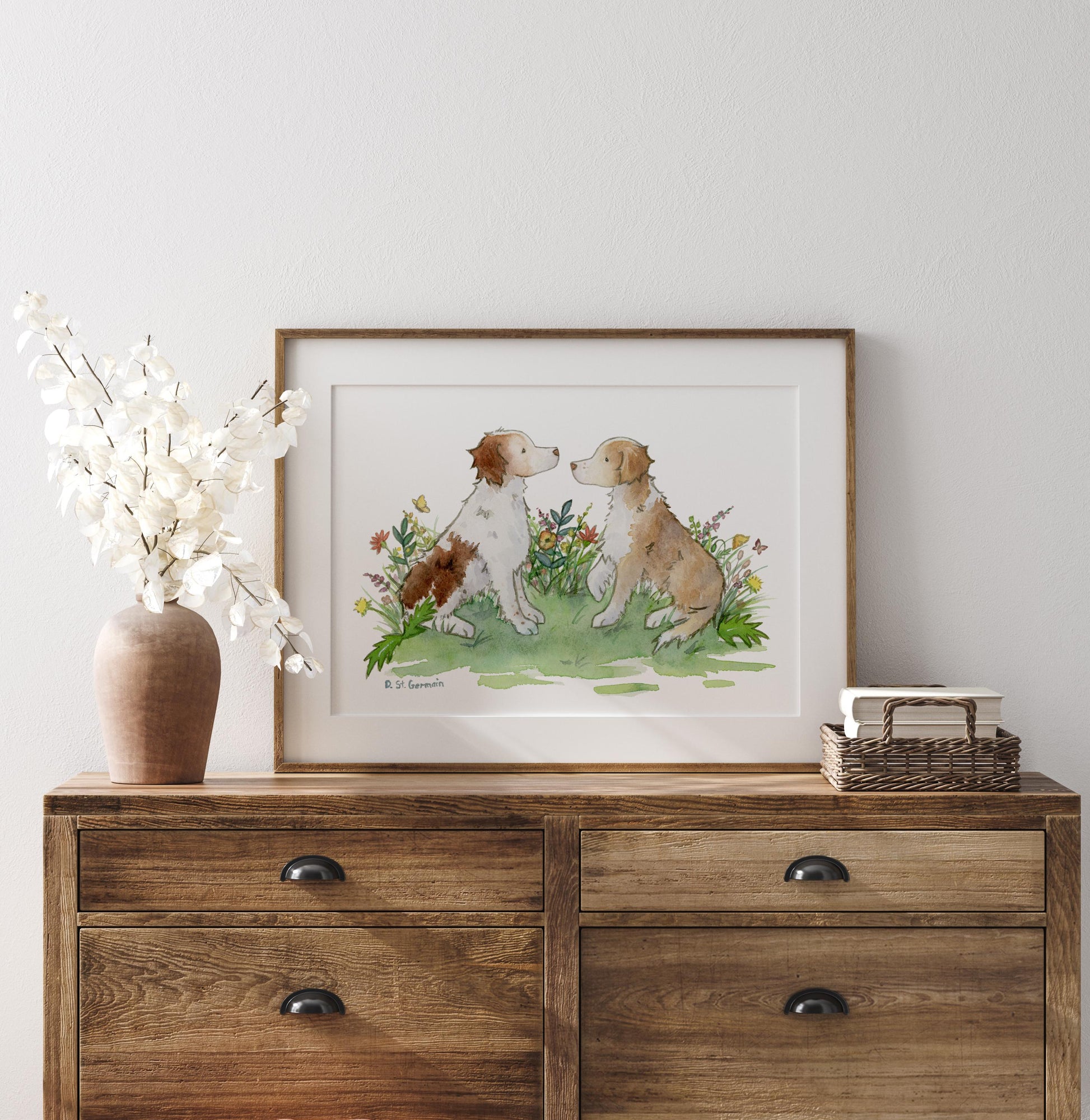 Brittany Spaniel Art, Toller Art, Nova Scotia Duck Tolling Retriever, Brittany Spaniel Gift, Dog Lover Gift, Puppy Nursery Art, Watercolor