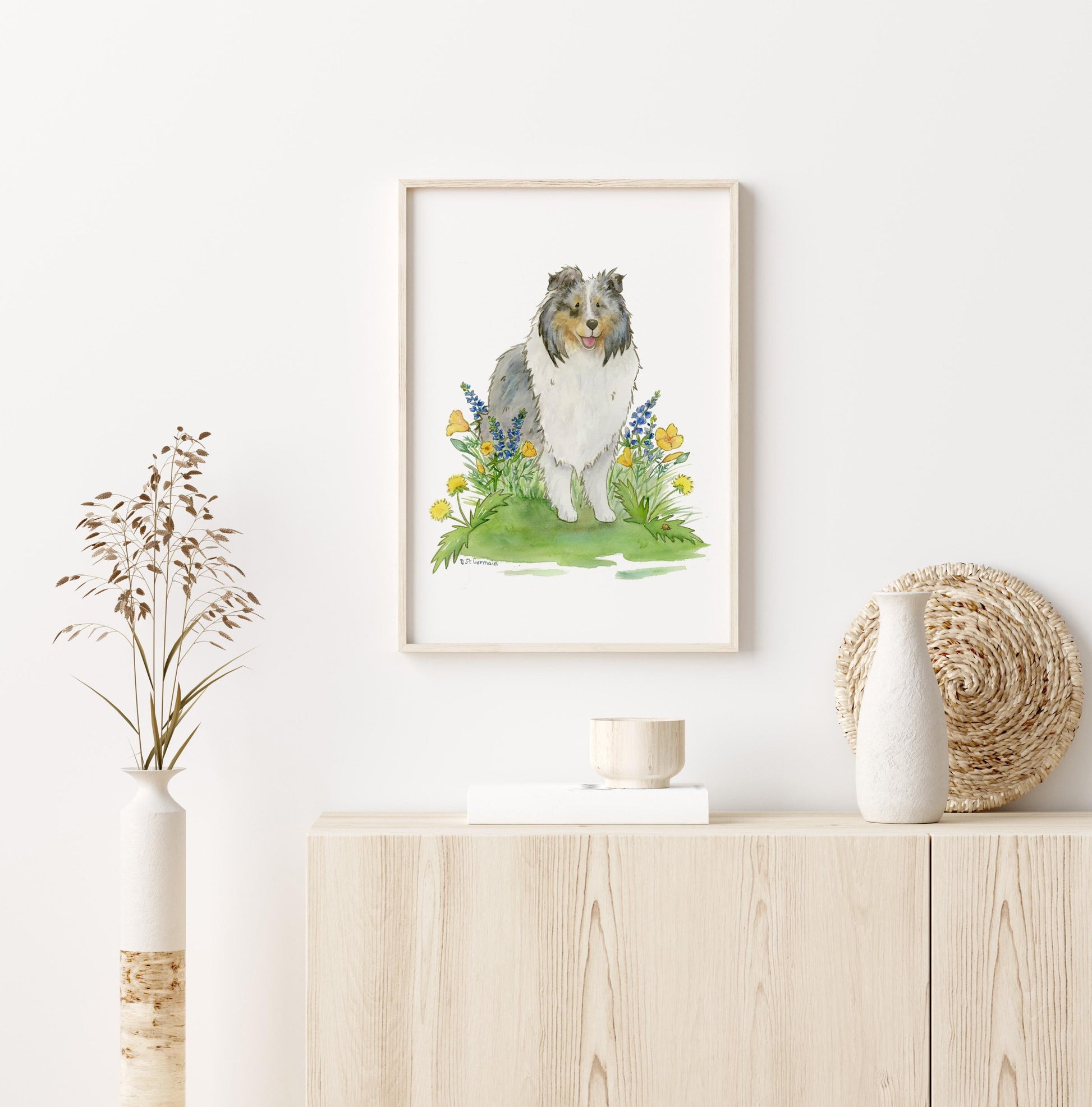 Sheltie Art, Sheltie Gifts, Blue Merle Sheltie, Shetland Sheepdog Art, Sheltie Painting, Dog Portrait, Watercolor Dog Art, Puppy Nursery Art