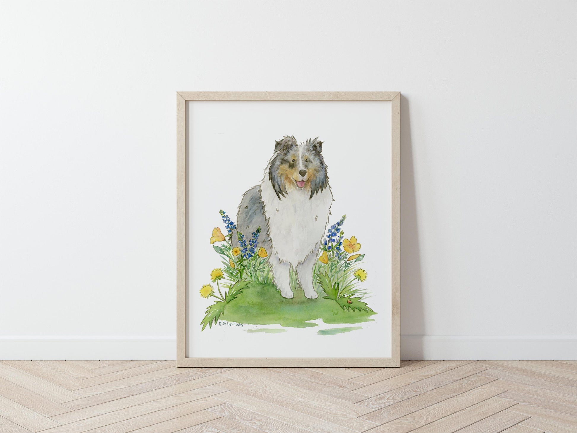 Sheltie Art, Sheltie Gifts, Blue Merle Sheltie, Shetland Sheepdog Art, Sheltie Painting, Dog Portrait, Watercolor Dog Art, Puppy Nursery Art