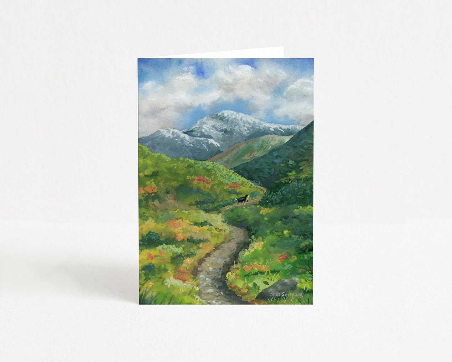 Set of Alaskan Mountain Greeting Cards, Fall Hike with a Bernese Mountain Dog Card