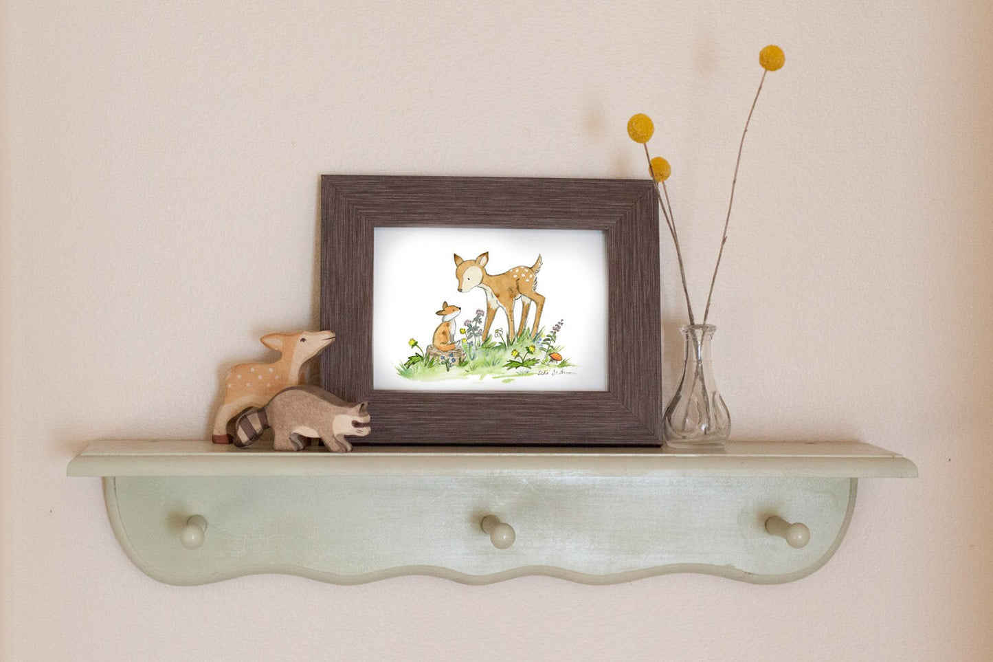 Woodland Nursery Art- Fawn and Fox Watercolor Print