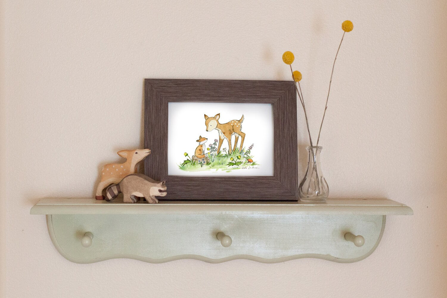 Woodland Nursery Art- Fawn and Fox Watercolor Print
