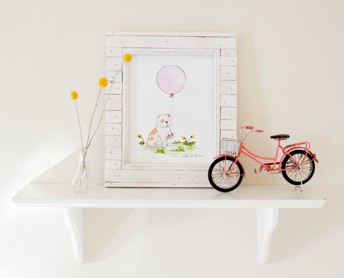 Bulldog with Pink Balloon Print