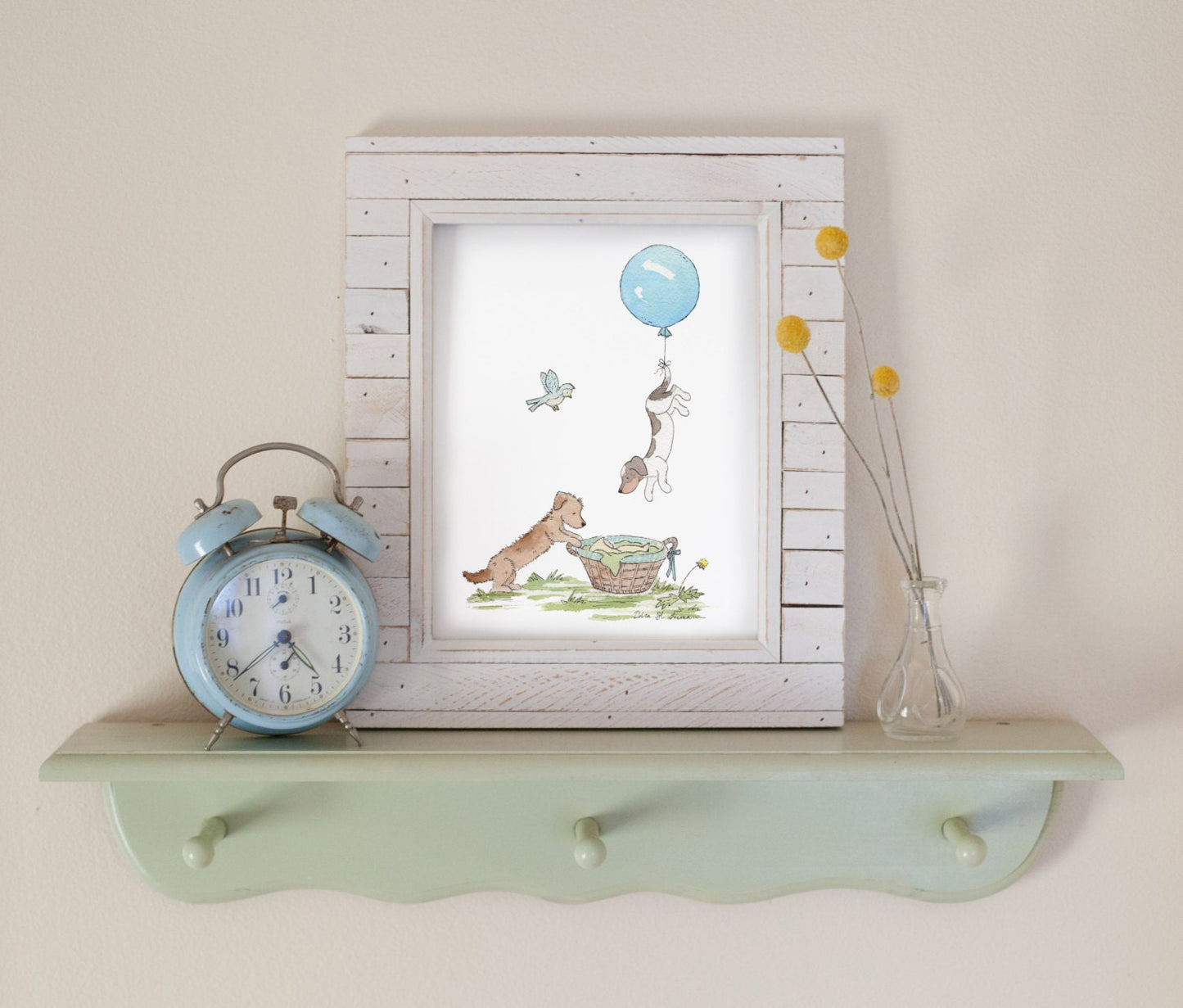 Dachshund Nursery Art Print, Dachshunds with Balloon, Dachshund Baby Shower Gift